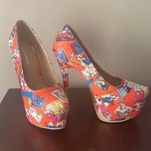 Orange comic book heels, never worn.  5 1/2 in heel.